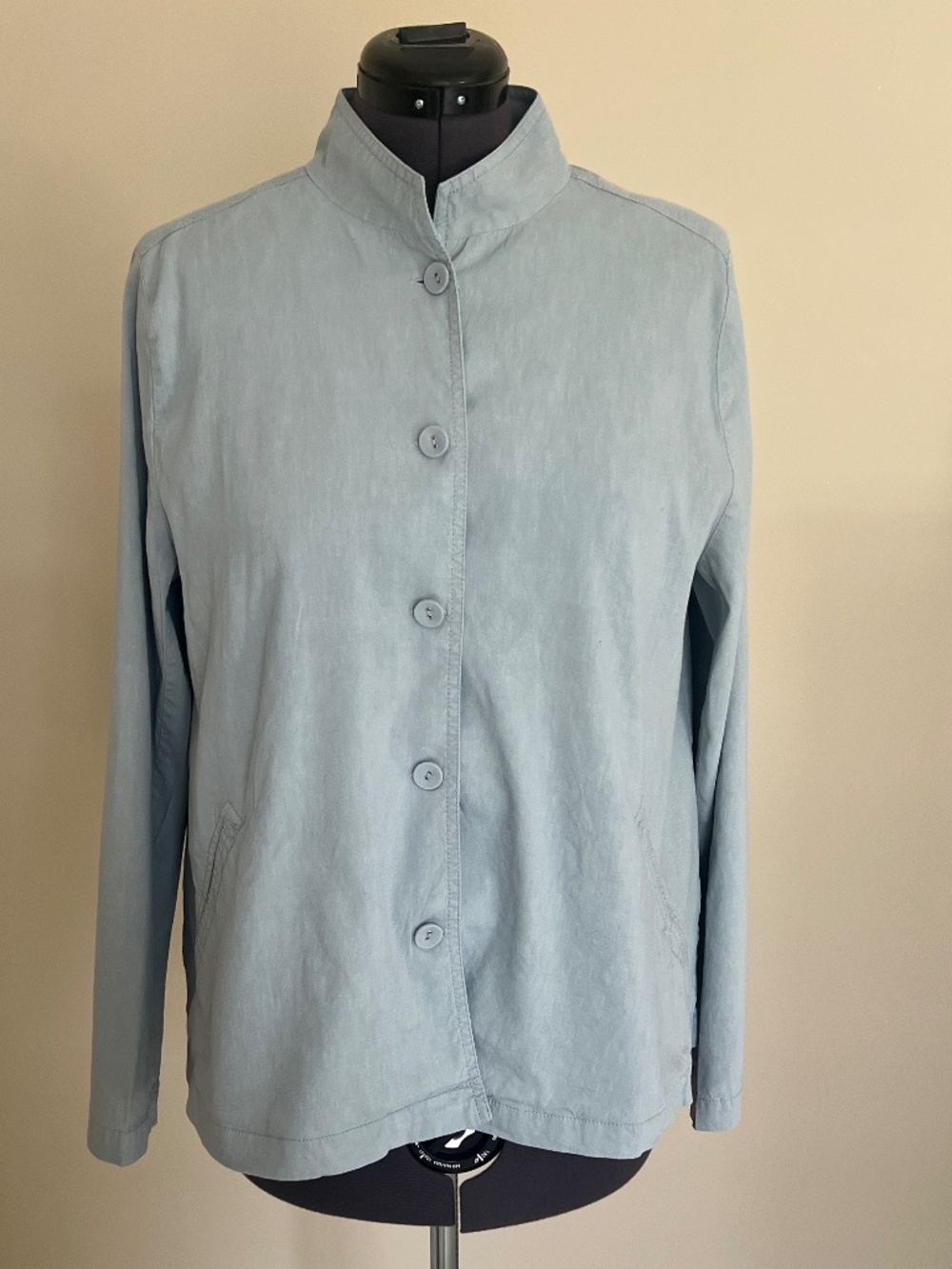 Eileen Fisher Linen Jacket Gray Womens Size L Button